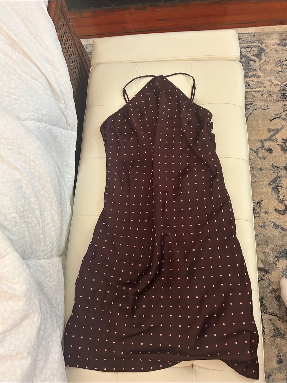 vestique Brown Slip Dress with Pink Polka Dots